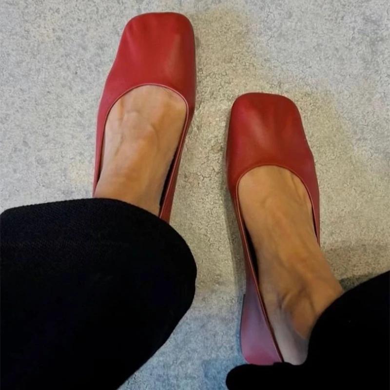 Damen Leder Ballerinas Weichsohlige Pendler Einzel Schuhe 2025 Sommer Eckige Zehenpartie Flache Mary Jane Schuhe