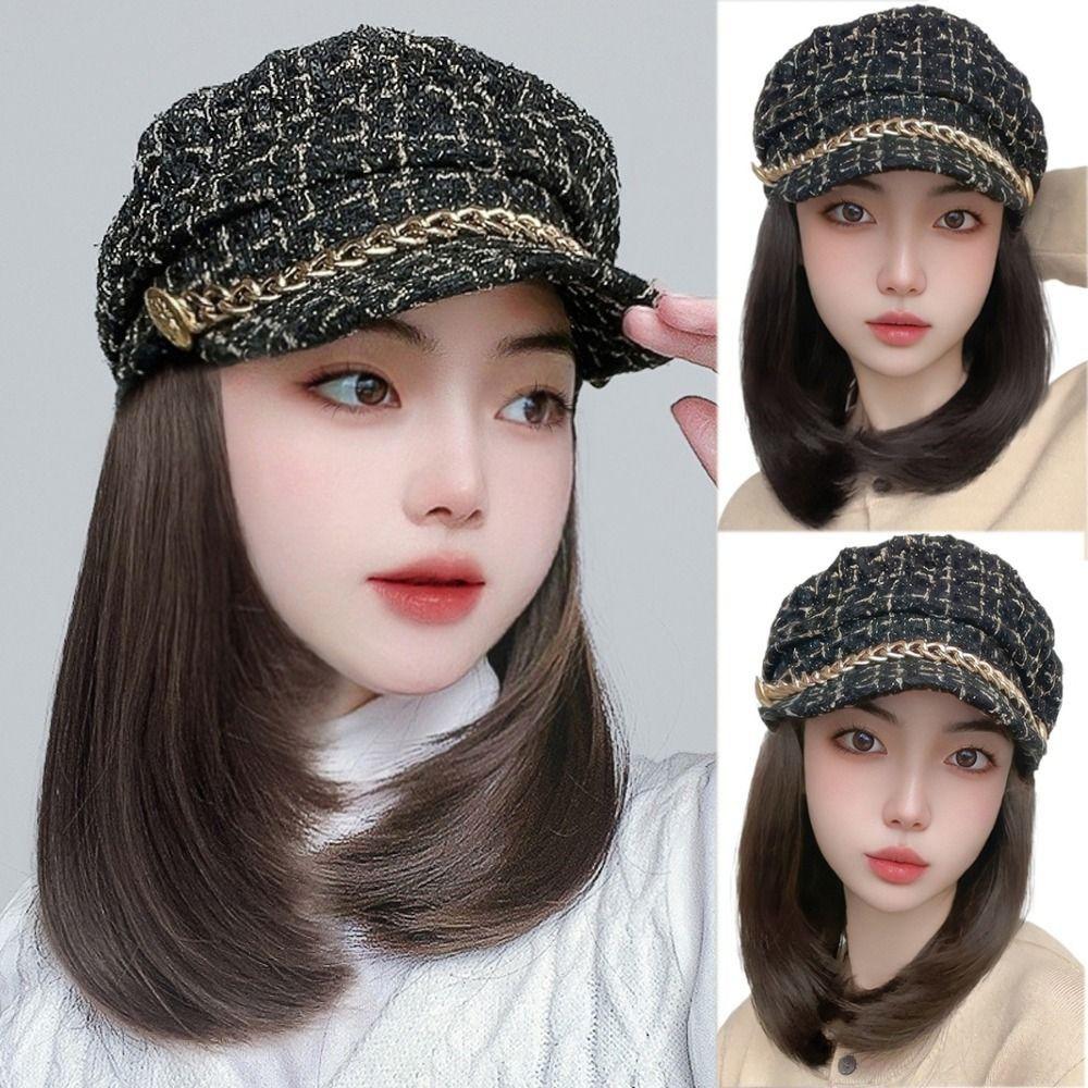 

Synthetic Beret Wig Fluffy Straight Bob Hair Fasion Short Hat Wigs Women