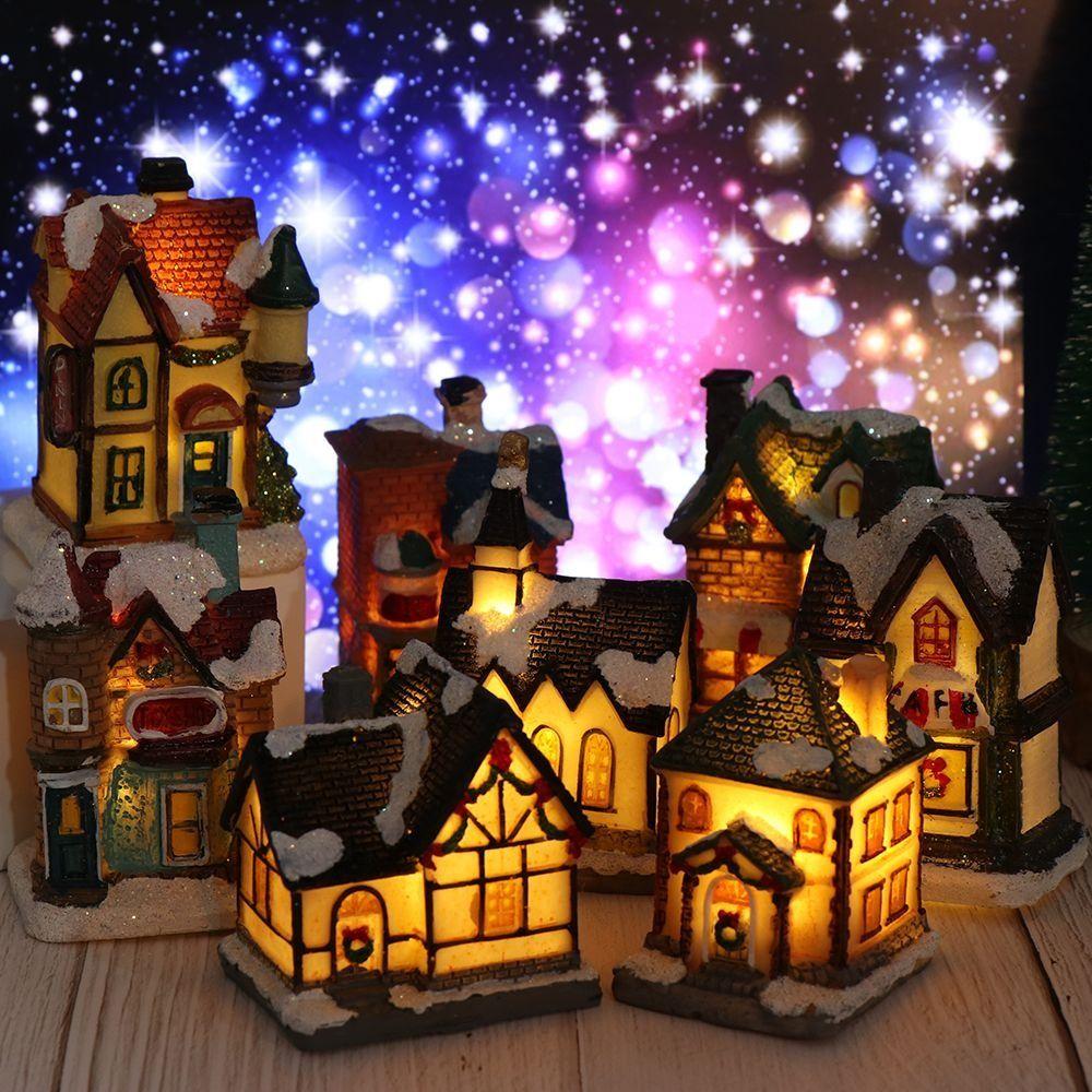 LED Christmas Light House Resin Christmas Ornaments Lighting Christmas Village  Gifts