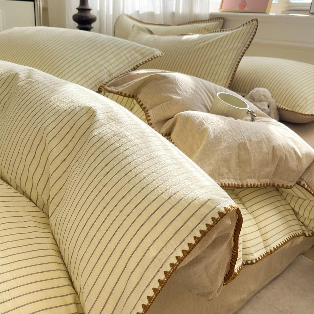 2026 Spring/Summer Cotton Striped Tricot Bedding Set - A-Class Dormitory Collection (Four-Piece)
