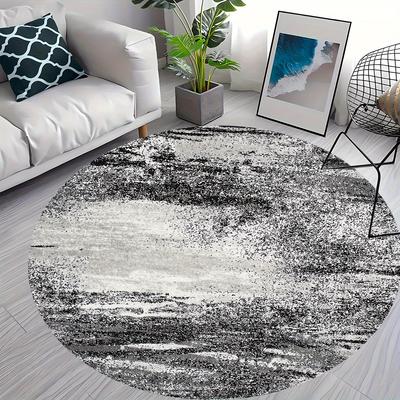 1Pcs Luxurious Non-Slip Black Distressed  Pattern Round Area Rug Indoor Non-Slip Washable Fiber Carpet Soft Comfortable Mat For Bedroom Living Room