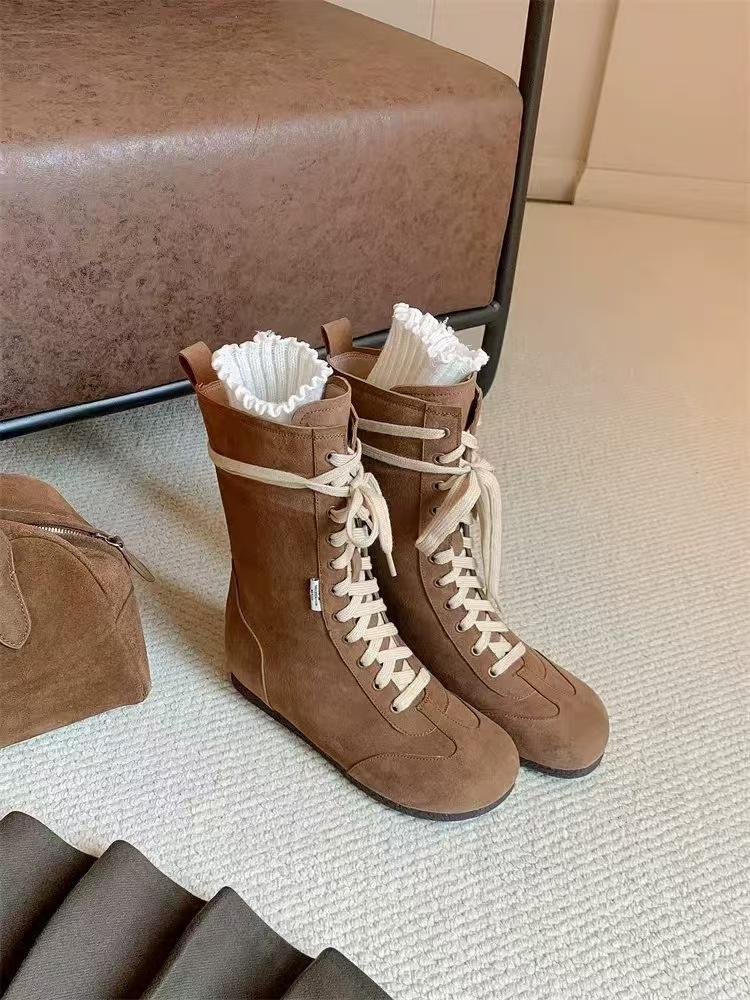 

Retro rhubarb boots inner heightening lace-up Martin boots women s new thin fried street boxing boots round head imitation leather desert boots 40 коричневий