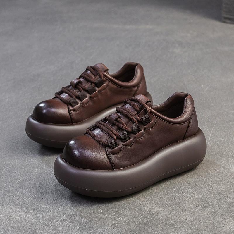 Fashion GKTINOO 2025 Spring New Retro Women's Shoes Big Toe Handmade Genuine Leather Thick Soled Platform Casual Shoes