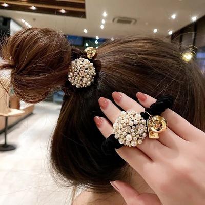 Fashion New Ball Legive de păr pentru femei Cerc Temperament Pearl Cap frânghie Net Roșu High-End Coefcă pentru păr Bandă de cauciuc Femeie