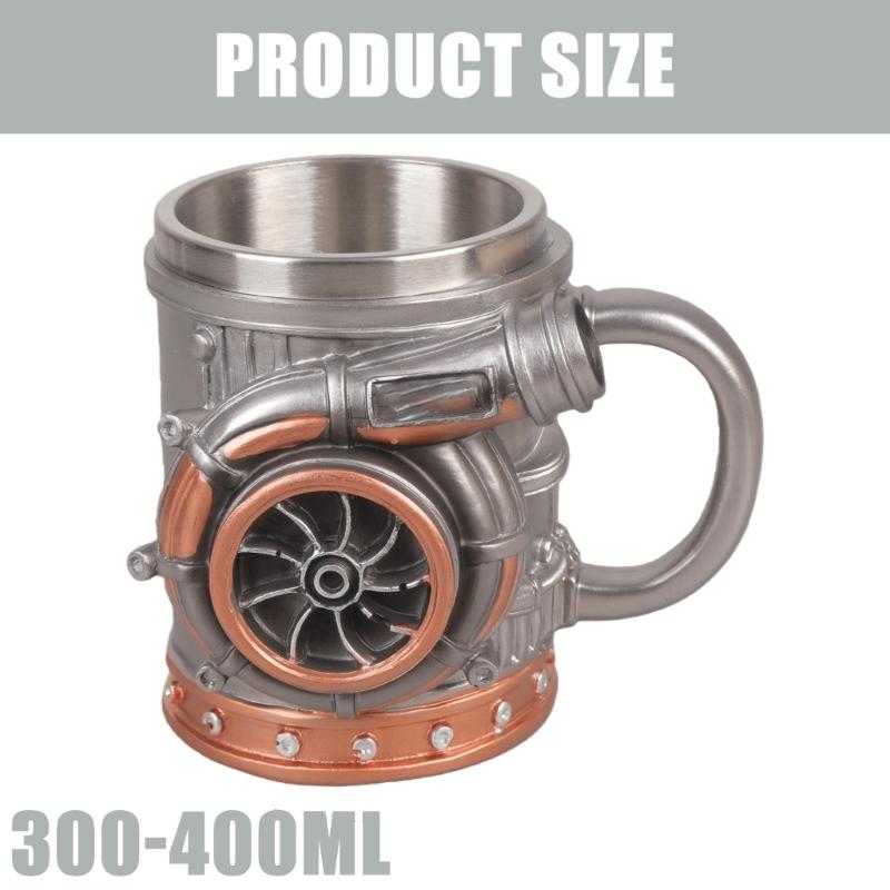 3D Turbocharger Design Stainless Steel Coffee Cup Mechanical Engine Drinkware Mug for Automotive Fan and Gift Giving