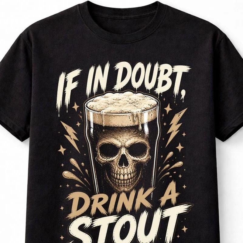 If In Doubt Drink A Stout Skull Beer Gothic Humor Pub Graphic Unisex TShirt S
