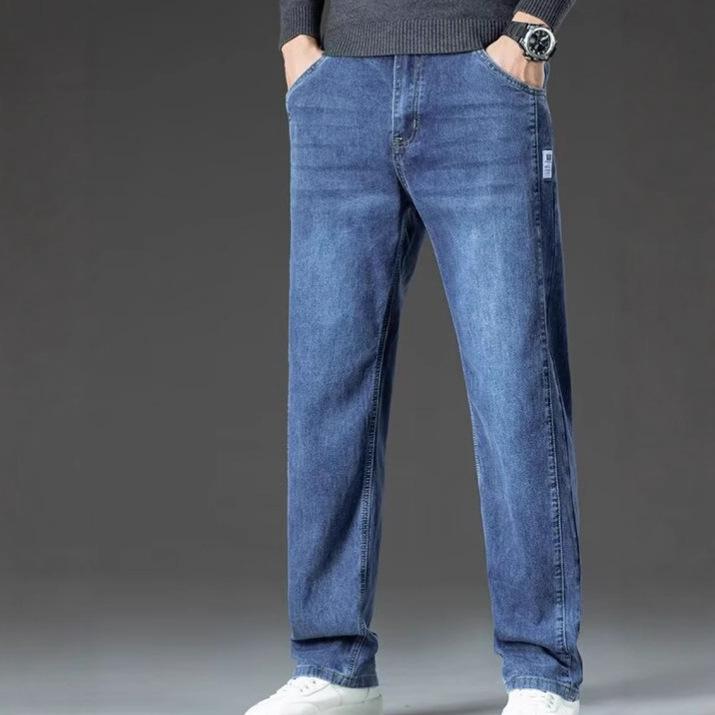 Spring and Autumn Men's Jeans Loose Straight Men's Pants Business Casual Fashion Versatile Middle-aged Cotton Elastic Long Pants