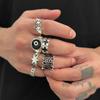 IngeSight.Z 6Pcs/Set Punk Black Pentagram Star Rings Women Men Punk HipHop Silver Color Geometric Thick Finger Ring Y2K Jewelry