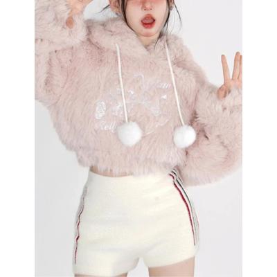 Warm Pink Lolita Kawaii Sweater Women Loose Japanese Sweet Fairy Hooded Tops Female Long Sleeve Korean Pullovers Winter 2024 New