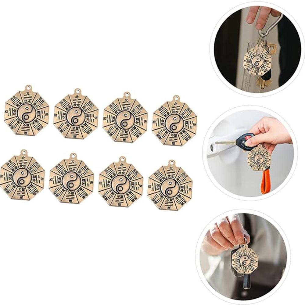 Retro Copper Keychain Pendants for DIY Crafting Unique Brass Bagua Design Handmade Durable Hanging Ornament Lucky Gifts