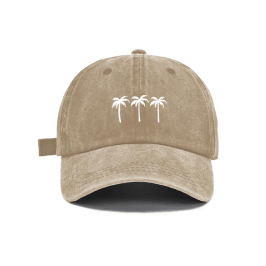 Water Washed Distressed Adjustable Dad Hat With Embroidered Palm Trees Casual Unisex Cotton Cap