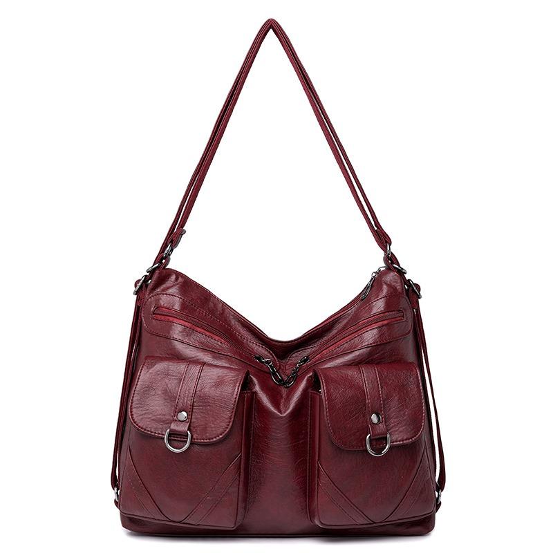 Solid color women's bag new women's bag retro soft leather shoulder crossbody large capacity backpack women's bag