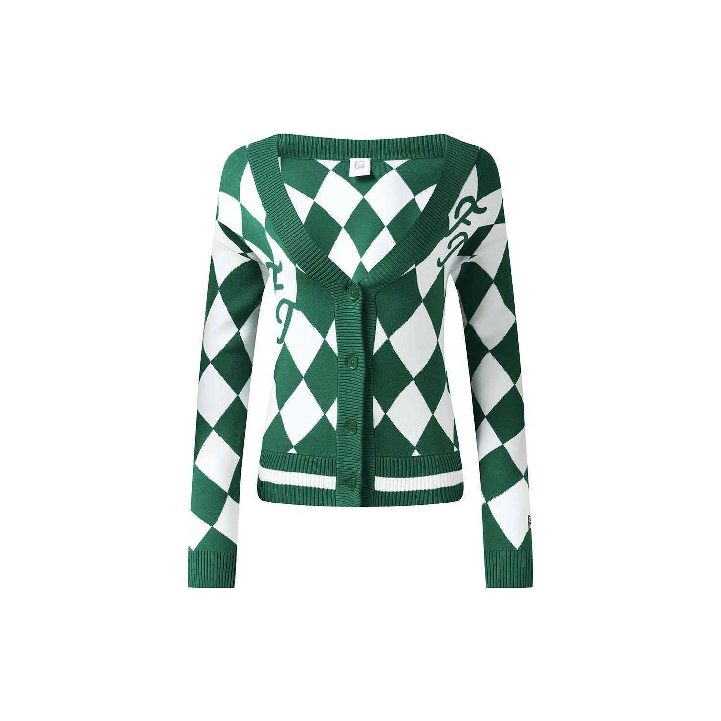

FILA Fleece Plaid Letter Print Tennis Cardigan Long Sleeve Knitwear Women tops A11W313401F-ZA S