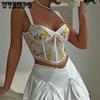 Summer Embroidered Lace Wood Ear Edge Sexy V-neck Wide Shoulder Straps Fishbone Corset