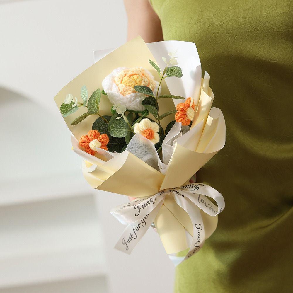 Handmade Knitted Crochet Flower Bouquet Finished Knitted Decorative Bouquet Artificial Flower Artificial Texture