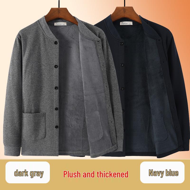 Herren Warme Opa Strickjacke Jacke - Herbst/Winter Samt Knopfleiste für Senioren