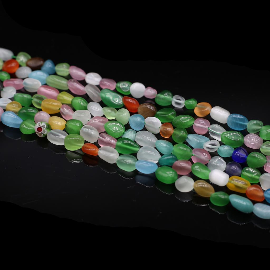 1String, Colourful Reiki Healing Gemstone Beads, 6-8mm Oval Energy Natural Stone Loose Spacer Beads for Jewelry Making DIY Christmas Gift Beading 38cm