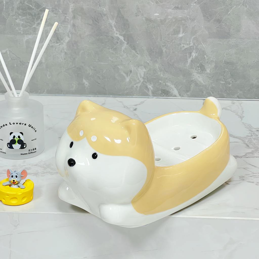 Shiba Inu Soap Box Drain Soap Storage Rack Cute and Creative Home Toilet Non Water Storage Soap Rack Bathroom accessories