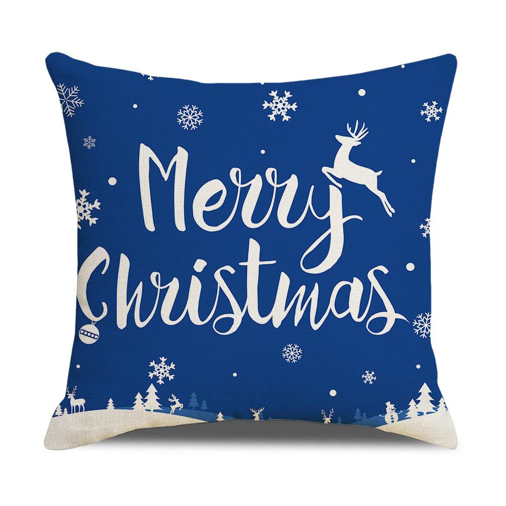 Blue and White Simple Printed Linen Pillow Cover Christmas Cushion Cushion Cover Christmas Home Decoration