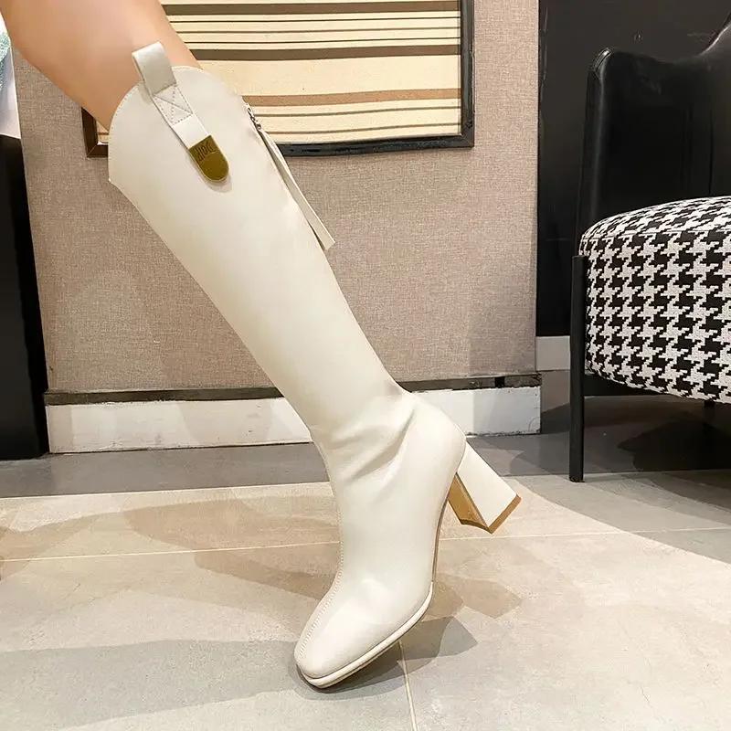 Fashion High Heels Knee Shaft Shoes Woman Black Long Boots for Women Winter 2024 Elegant Heeled Chic Hot Sale New Spring Fashion Trend