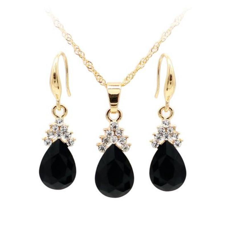 Vintage lágrima Rhinestone mujeres joyería conjunto collar gancho pendientes colgantes