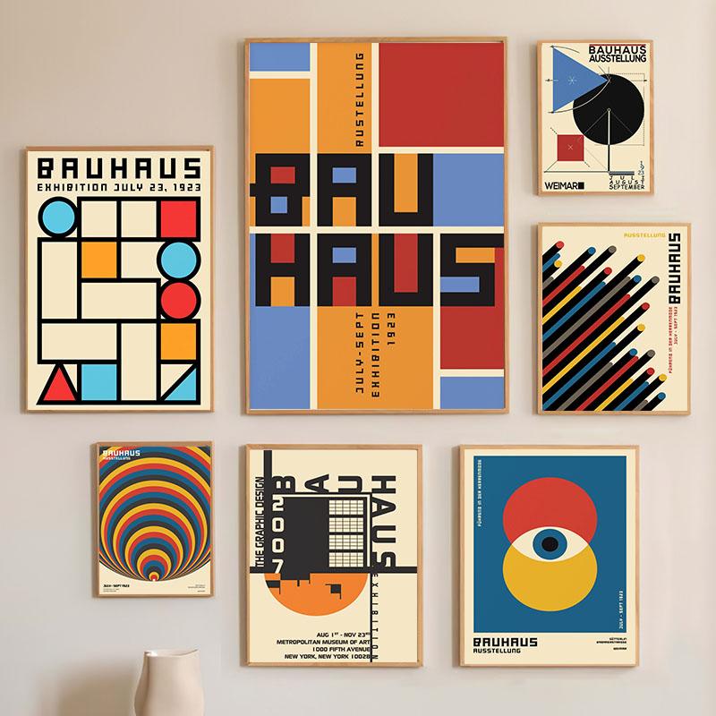 Bauhaus Linie Farbblock Geometrische Wandkunst Poster und Drucke Abstraktes Leinwandgemälde Hotel Bar Bilder für Wohnzimmerdekor