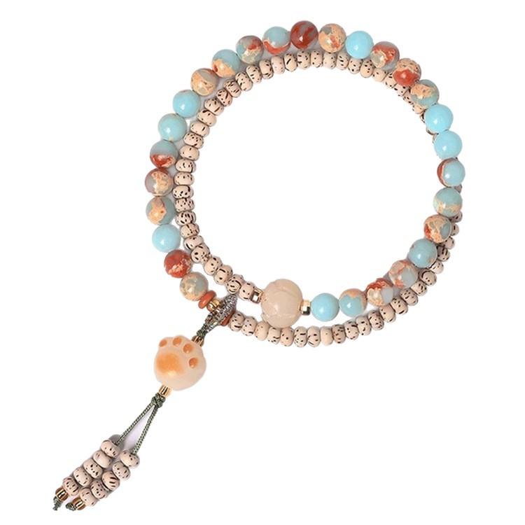 Authentic Cat Claw Star Moon Bodhi Shoushan Stone Double-Loop Bracelet for Women, Light Luxury Niche Exquisite Beaded Bracelet In New Chinese Style