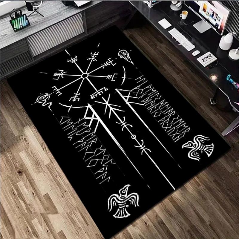 1Pc Viking Runes Print Rug - Home Decoration Carpet For Living Room Bedroom Flooring Computer Chair Area Rug