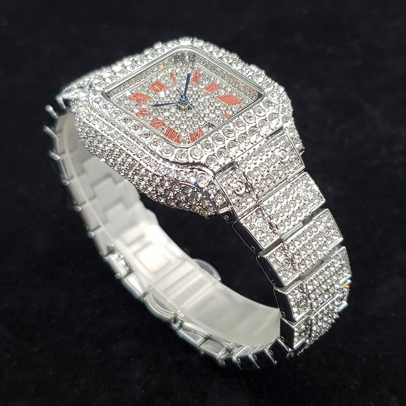 Luxury Diamond Watches for Women Fashion Silver Iced Out Square Wristwatch High Quality Bling Party Jewelry Clock Wedding Gift