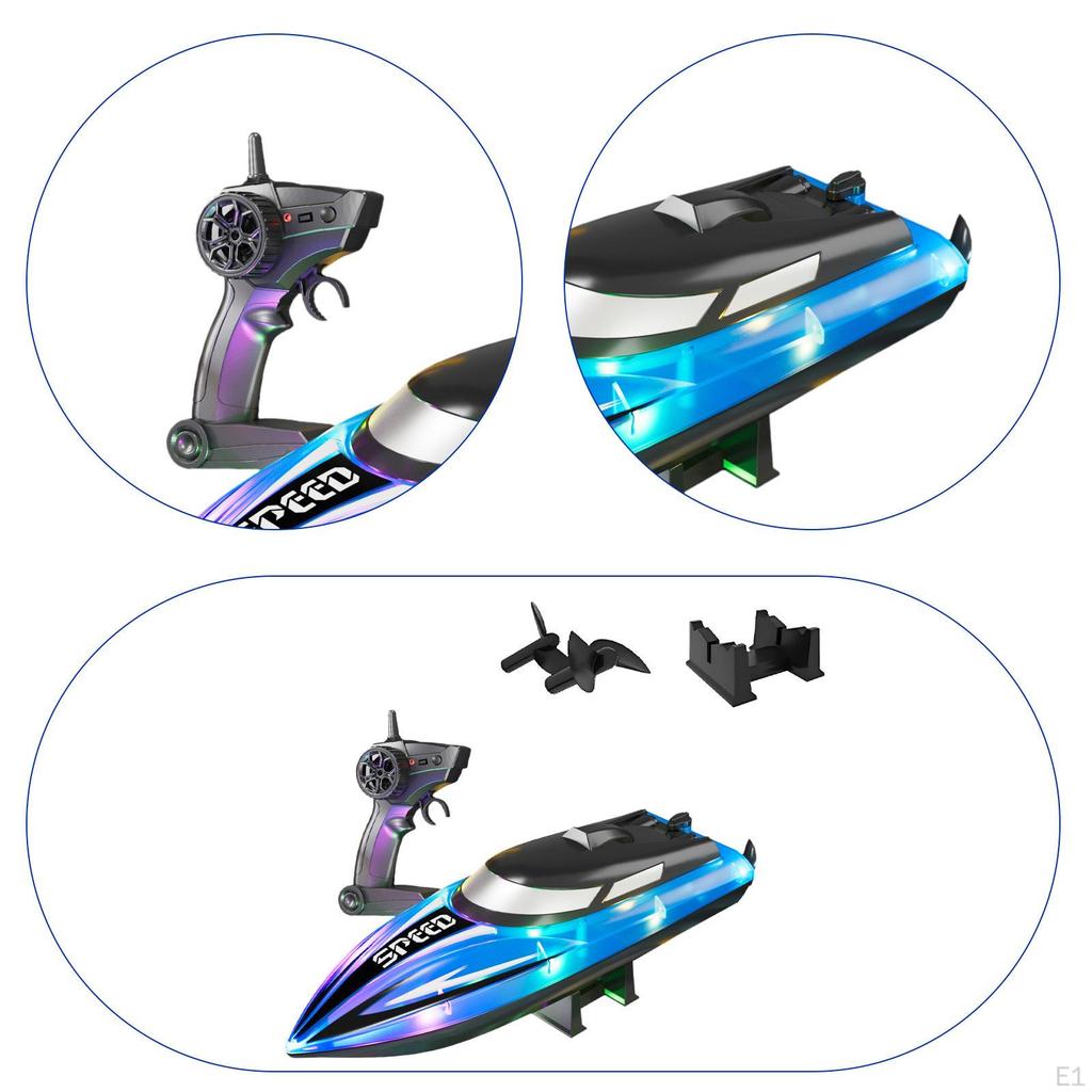 RC Race Boat with Light Decor Realistic Speedboat for Lakes Boys Girls Gift