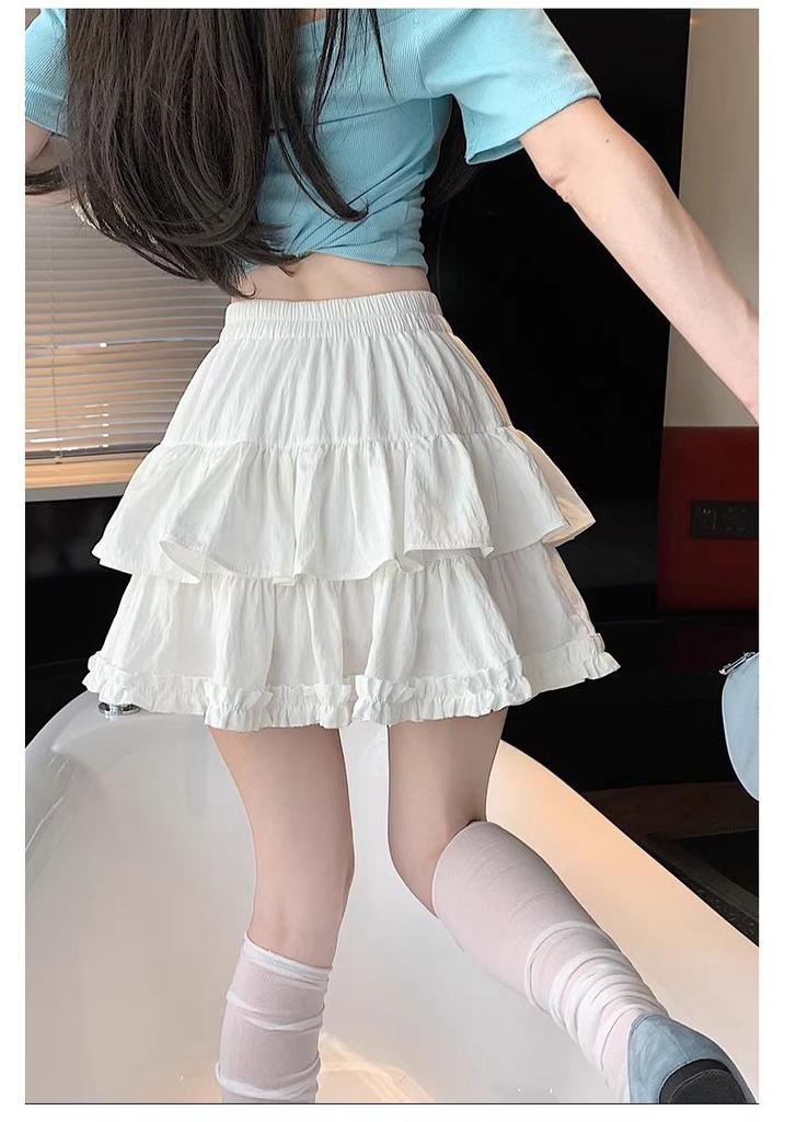 White Wood Ear Trim Fluffy High-Waisted A-Line Skirt - Women's 2026 Summer Edition