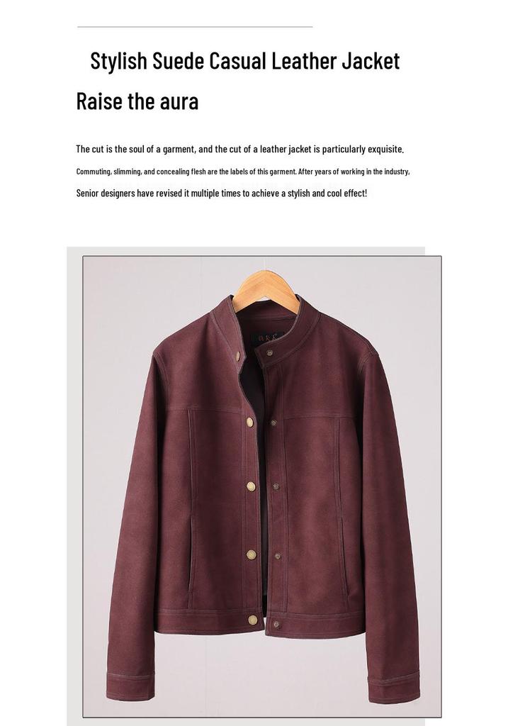 Women's Retro Suede Stand Collar Motorcycle Leather Jacket - Slim Fit, Genuine Leather, 2025 Edition