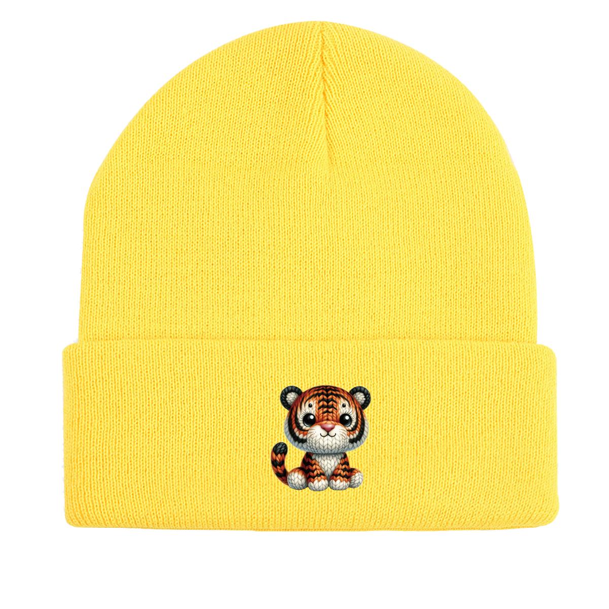 

Милая зимняя вязаная шапка с тигром, шапка-череп, ветрозащитная осенняя однотонная вязаная шапка-бини as the picture жёлтый