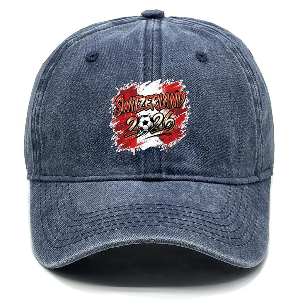 Baseball Cap With 2026 Football Soccer "SWITZERLAND" Flag Printed , Adjustable Sun Hat Stylish Fashion Simple Headwear Sports Hat
