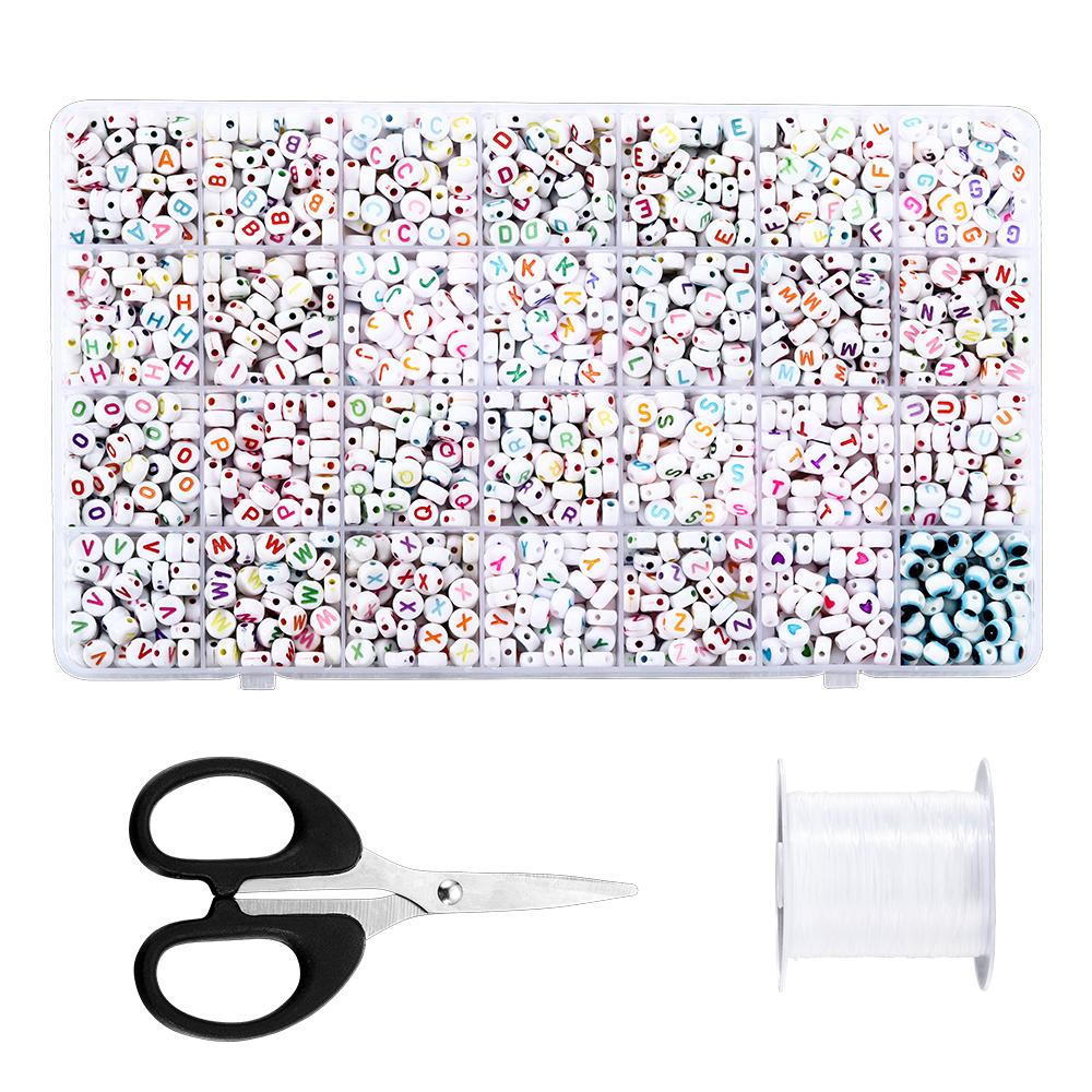 

1680pcs 7mm Acrylic Flat Round Letter Beads with Elastic Cord Jewelry Scissors Kits for Bracelet Necklace DIY Jewelry Making