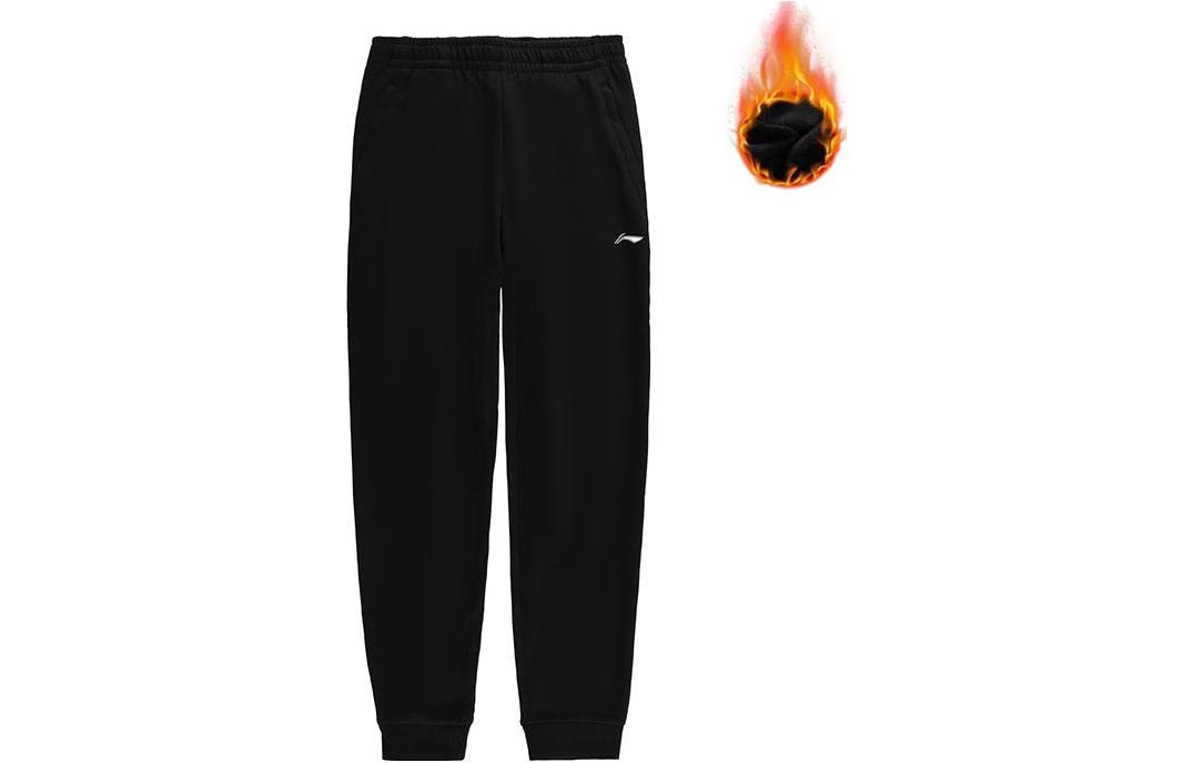 Li Ning Fitness Series Print Logo Thermal Fleece Lined Elastic Cuff Knitted Sweatpants Men s Black AKLTD81-1 S