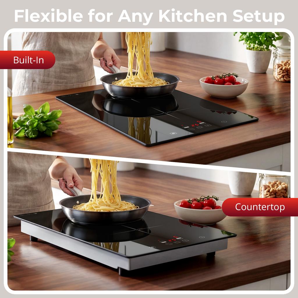 Induction Cooktop 2 Burners 3000W Double Plate Countertop Model with Touch Control Household & Hotel