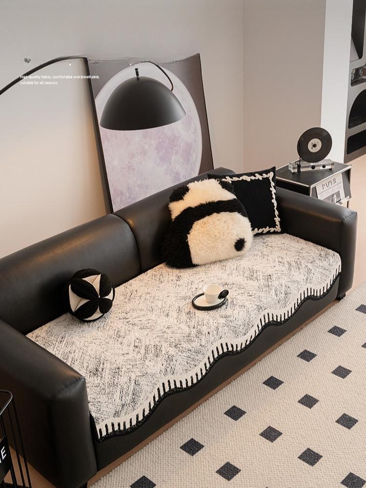 Anti Slip and Oil Proof Sofa Cushion Black White Thick Breathable Sofa Cover Chenier Non Slip Sofa Armrest Towel Backrest Towel Home Art Decoration
