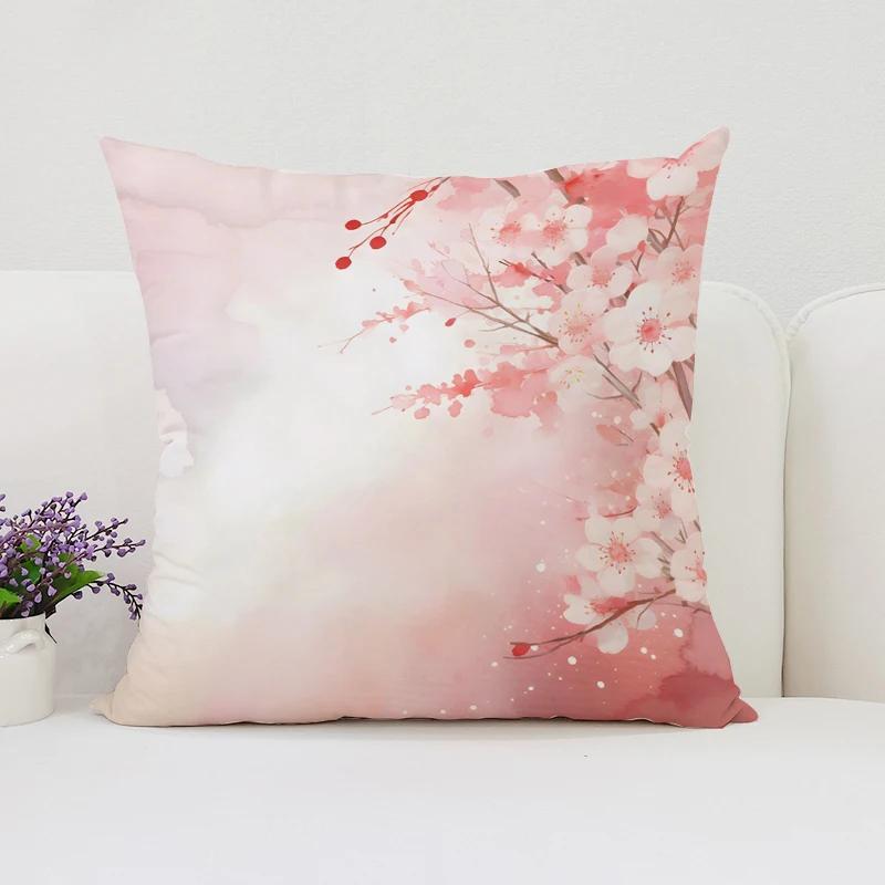 Japanese Cherry Blossom Cushion Cover 45X45 Cushions Covers Pillow Covers Decorative Luxury Pillowcase 45*45 Bed Pillowcases