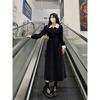 Spring new retro cold wind medium and long waist fungus edge long sleeve dress women's skirt #