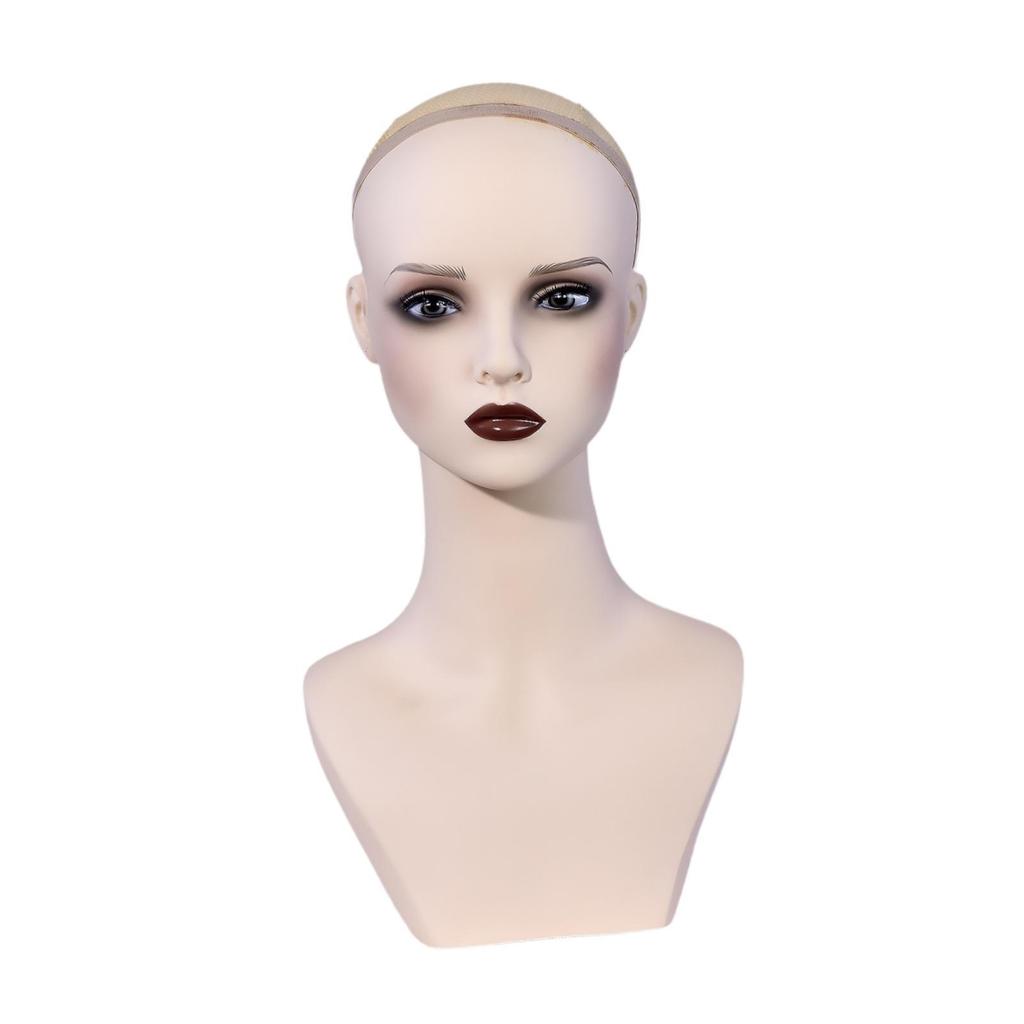 Female Mannequin Head Manikin with Ears Stable Realistic PVC Bust Wig Holder for Hairpieces Hat