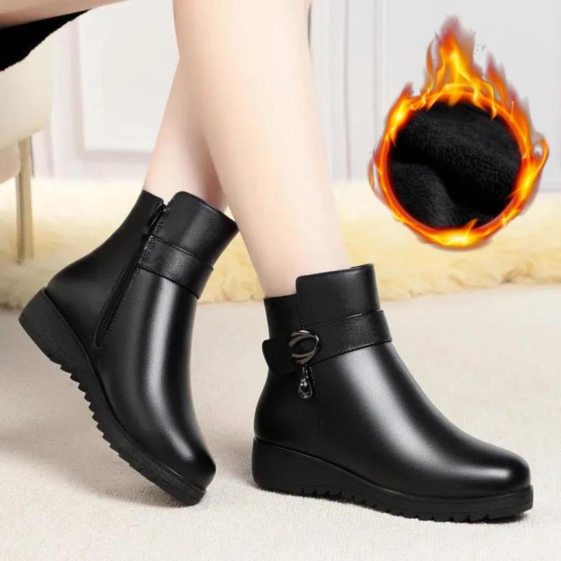 Mother's Shoes, Cotton Shoes, Non-slip Soft-soled Cotton Boots, Autumn and Winter Plus Velvet Thick Boots, Women's Short Boots, Leather Shoes