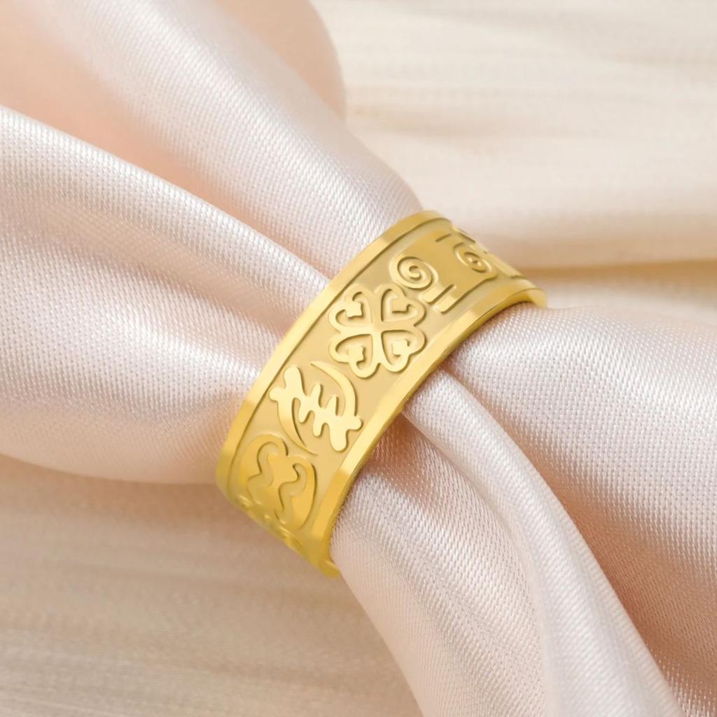 Adinkra Ring Adjustable Gye Nyame Ring Stainless Steel Africa Symbol Ring Duale Kivat Mmus Open Ring Good Luck Amulet Jewelry