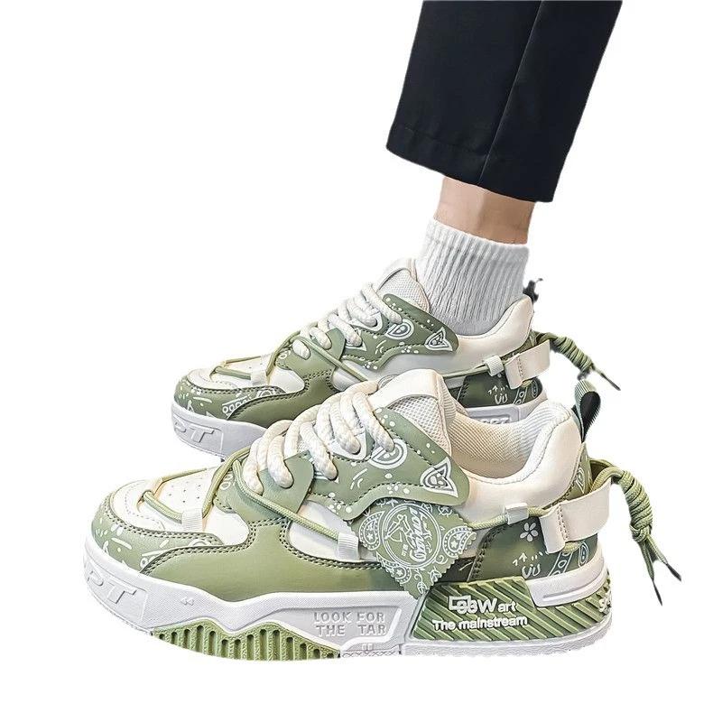 Mens Shoes 2025 Platform Sneakers New Trend Design Graffiti Skateboard Shoes Lace UP Soft Sole Non Slip Outdoor Sports Shoes