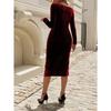 Feminine Solid Color U Neck Split Wrap Dress
