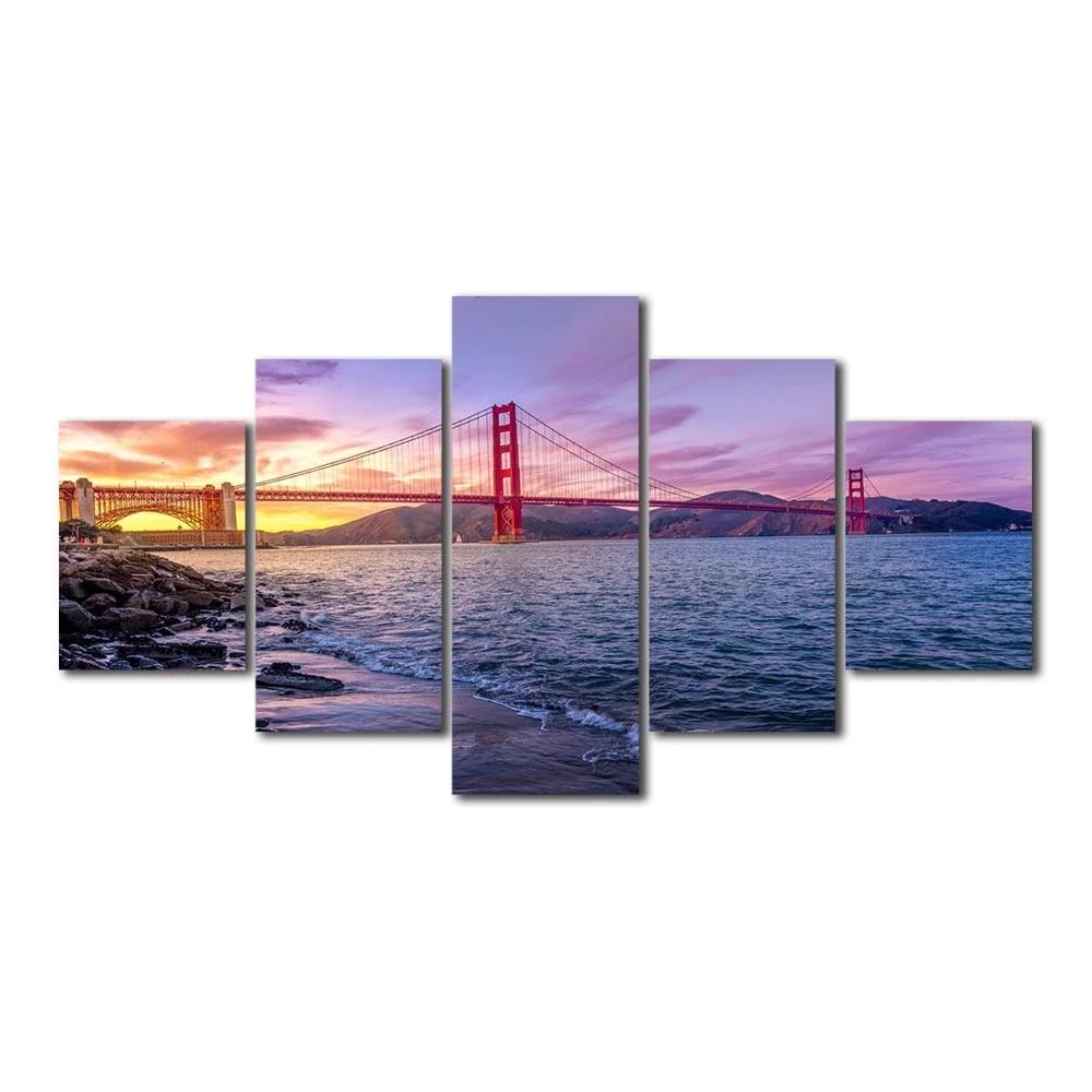 

Scenery Canvas Painting Wall Art 5 Pcs Golden Gate Twilight Poster Prints Modern Picture Home Decor Living Room No Frame Modular 20x35 20x45 20x55cm