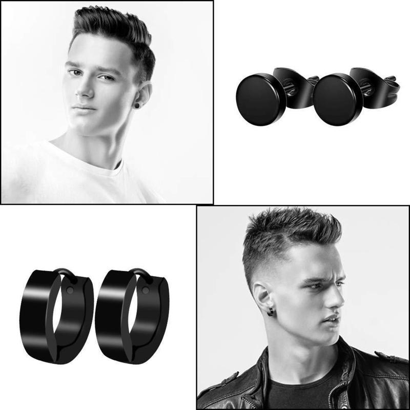 15 Pairs Earrings Black Stud Earrings Mens Earrings Black Hoop Earrings Stainless Steel Earrings Set Jewelry Piercings