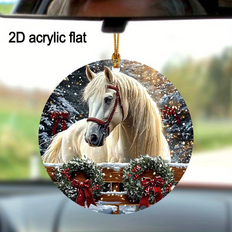 2025 Farmhouse White Horse Christmas Ornament - Acrylic Hanging Tree Decor, Holiday Gift for Women | Farmhouse Christmas Tree Decoration