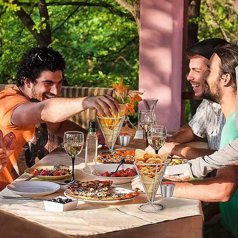'Four Stainless Steel Fry Racks With Sauce Cups, Perfect For Kitchens, Restaurant Buffets, Picnic Parties, And Family Gatherings