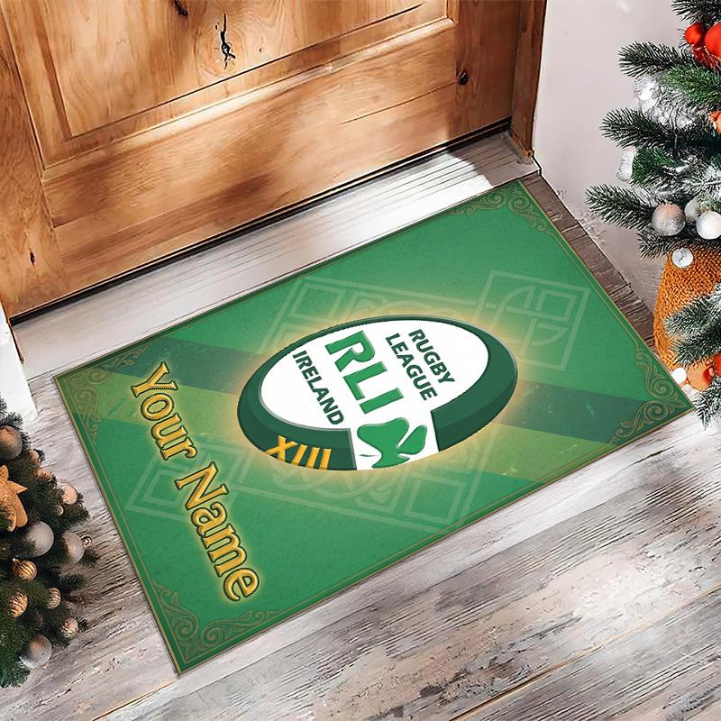 Ireland Rugby Crystal Velvet Rug, Custom Name Text Personalized Non‑Slip Floor Mat for Home Decor Gift
